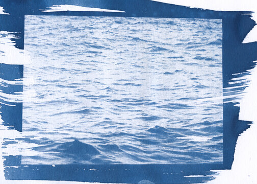Framed Water Texture Cyanotype with Brush Edges