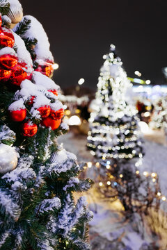 Snowy Christmas Wonderland With Festive Trees and Lights