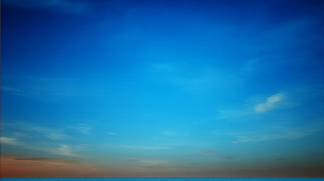 Blue sky with wispy clouds above calm distant horizon, glowing turquoise atmosphere and subtle warm sunset tones across an expansive minimalist natural landscape scene