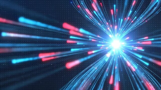 Abstract Digital Network Connection with Glowing Blue and Red Light Particles for Technology Media