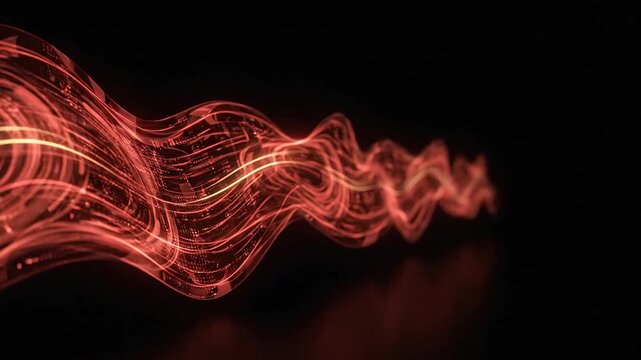 Abstract glowing red digital wave flowing through cyberspace