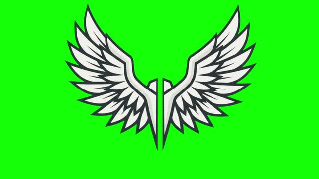 animated angel white  wings flapping on a green screen background alpha footage included