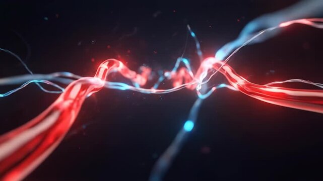 Abstract Red and Blue Glowing Energy Streams Flowing in Dark Space for Technology Background