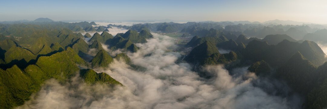 Bac Son valley Cloud Inversion Aerial Lang Son Vietnam