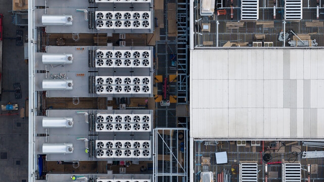Aerial View of Data Center HVAC and Backup Power Infrastructure