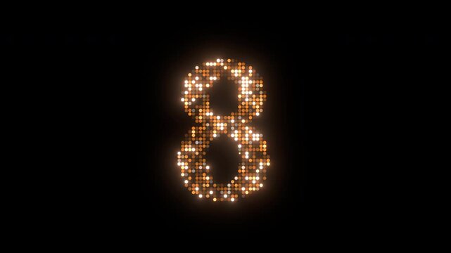 gold light number 8 birthday celebration text animation