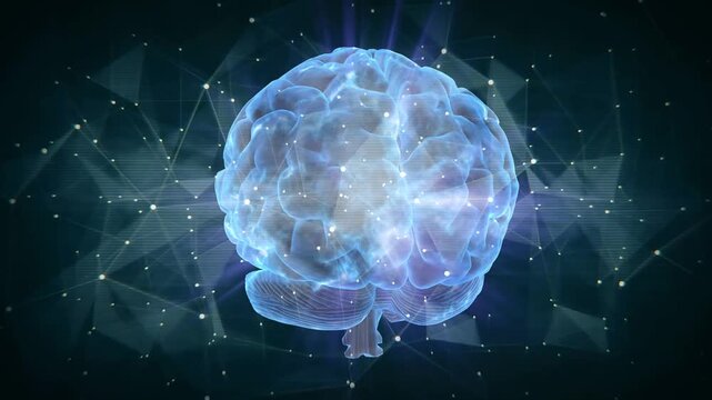 Brain Network Visualization with Glowing Dots and Neural Connections