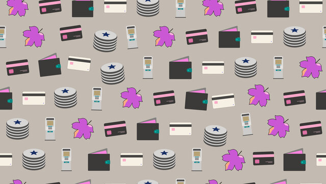 Seamless pattern of credit cards, wallets, and coins
