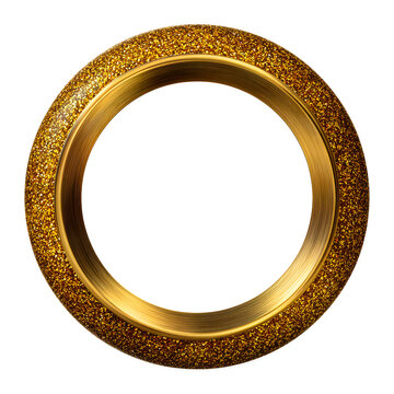 Circular gold ring with glittery textured surface sparkly ring golden circle