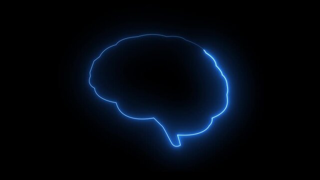 Glowing Neon Brain Organ Icon, Futuristic Digital Design Symbol of Intelligence and Mind brain medicine memory. Medical futuristic technology of the neon lines drawing a man brain on black background.