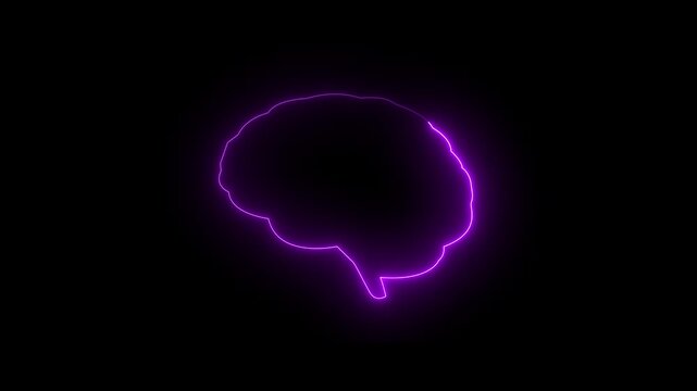 Glowing Neon pink color Brain Organ Icon. Medical futuristic technology of the neon lines drawing a man brain on black background.
