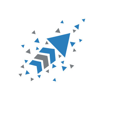 Abstract arrow shape with scattered triangles