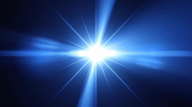 Bright Blue Starburst Light Effect Radiating Rays on a Deep Dark Background for Motion Graphics