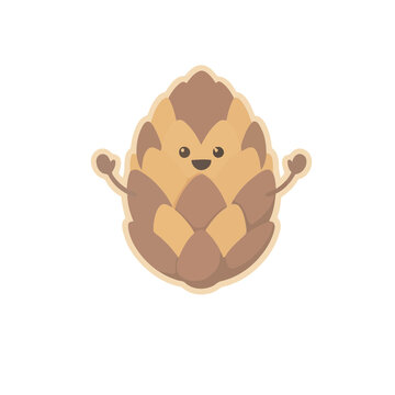 Cute cartoon pine cone waving