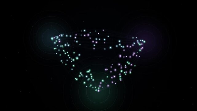 Sparkling particles forming abstract triangle shape during dark night celebration