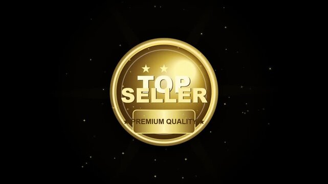 Gold Top Seller Emblem rotating with shimmering particles in dramatic lighting
