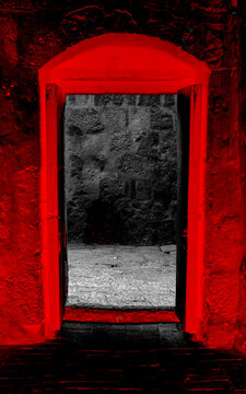 Arequipa, Peru, South America: graphic reworking in gothic and horror style of an exit door in the Monastery of Santa Catalina de Siena, a 1579 monastery of the Dominican Second Order