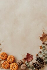 Fototapeta premium Halloween frame with autumn decorations surrounding a blank center, suitable for greeting cards, advertising, promotional layouts, posters, and seasonal content.