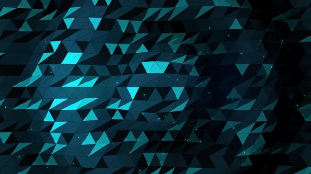 Abstract geometric background with blue triangles and glowing nodes, digital technology concept, low poly 3d render pattern