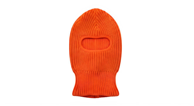 Bright orange balaclava hood on white background isolated on transparent background