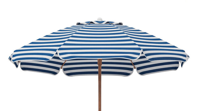 A High Resolution Photograph Featuring A Classic Blue And White Striped Beach Umbrella Perfect For Summer Relaxation And Outdoor Sun Protection