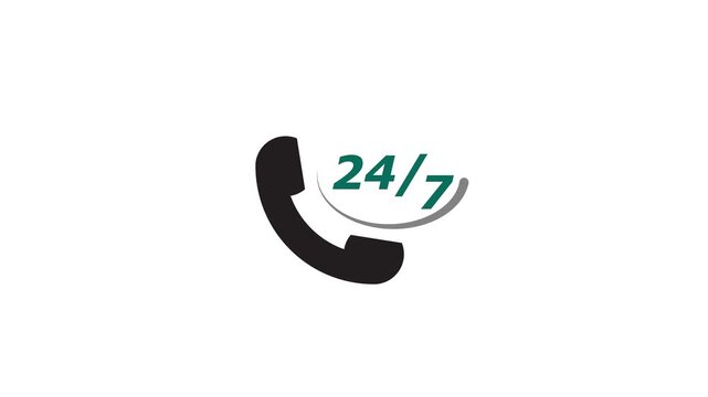 animation in 24 hours customer call service. emergency telephone icon.