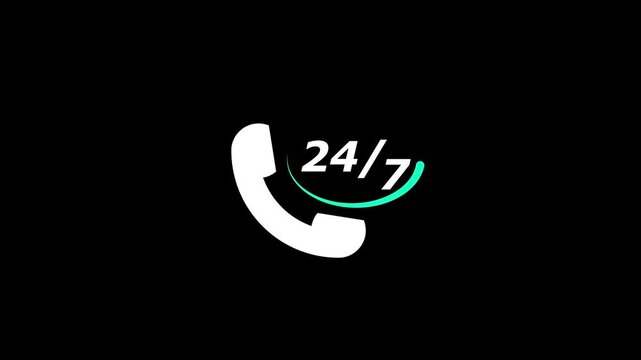 animation in 24 hours customer call service. emergency telephone icon.