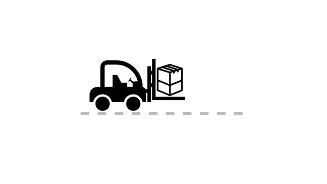 Forklift truck icon animation. box lifting, cartoon moving.