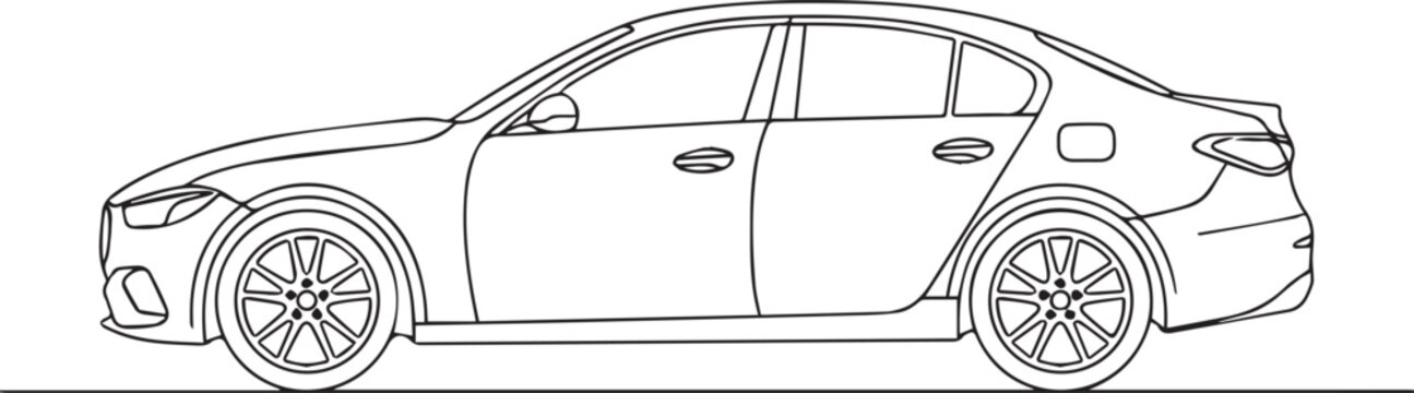 Modern sedan car vector line icon outline luxury vehicle automobile executive transport side view drive
