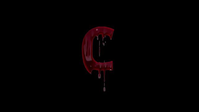 English letter C made of blood, transparent background