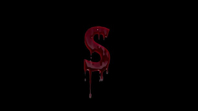 English letter S in the form of blood, transparent background