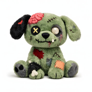 halloween zombie soft toy dog isolated on white