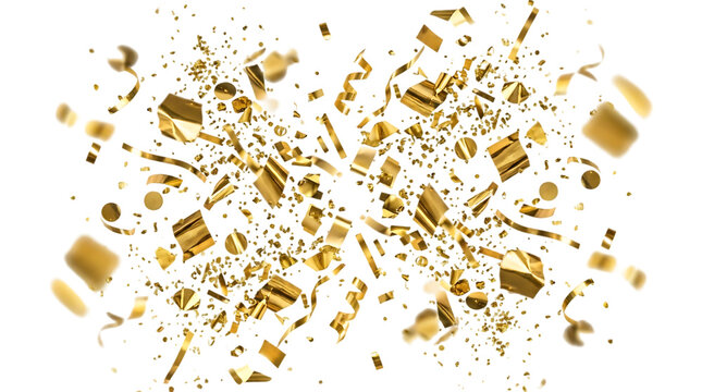 Golden confetti explosion isolated on transparent background