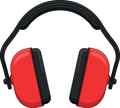 Red Industrial Noise Canceling Earmuffs for Construction Site Safety, Sound Protection Gear, Hearing Conservation Programs, and Workshop Safety Equipment Vector Graphic Illustration