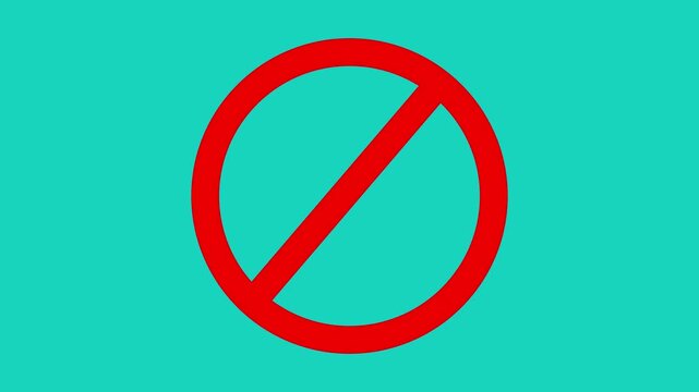 Warning, stop or no entry forbidden circle on black background. Animation of delete, denied, ban or block icon 4k animation...