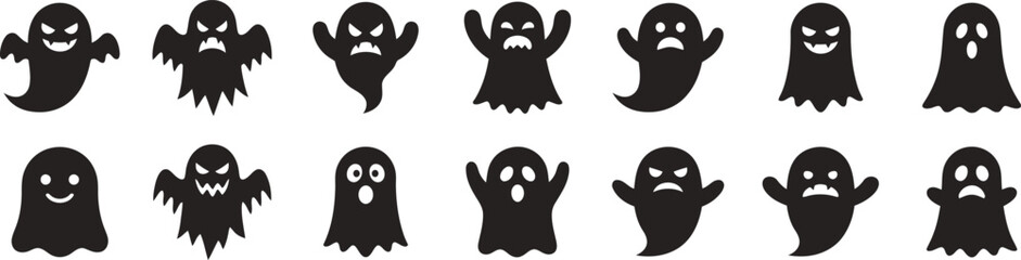 Obraz premium Set of various spooky ghost silhouettes for halloween design elements heart