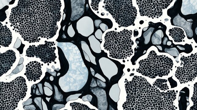 Abstract microscopic cell structure pattern featuring fluid monochromatic organic shapes. Ideal for scientific backgrounds and modern digital texture design projects.
