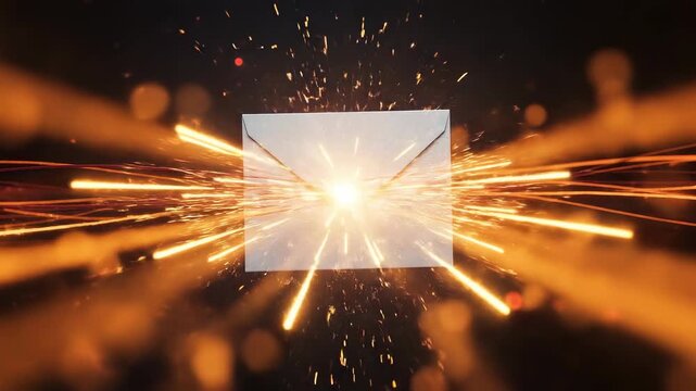 White envelope wrapped in glowing red digital light trails representing secure email communication