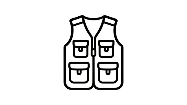Fishing vest outline icon in black and white for outdoor recreation.