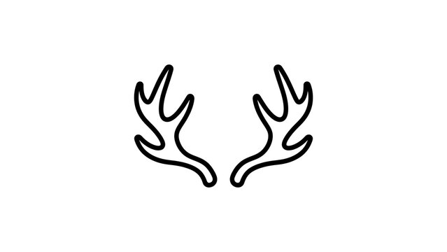 Deer antlers outline icon in black and white for wilderness themes.