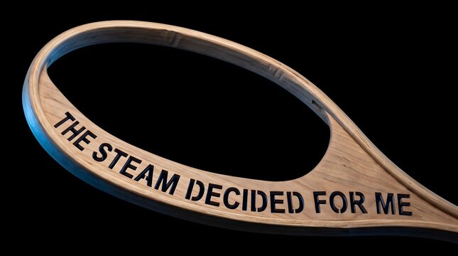 Bent wood frame with carved text The Steam Decided For Me