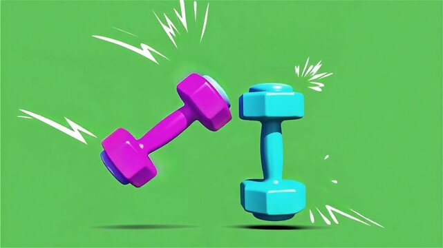 Bouncing Dumbbells Vector Icon Animation with Speed Lines on Green Screen, 5 Seconds Video 