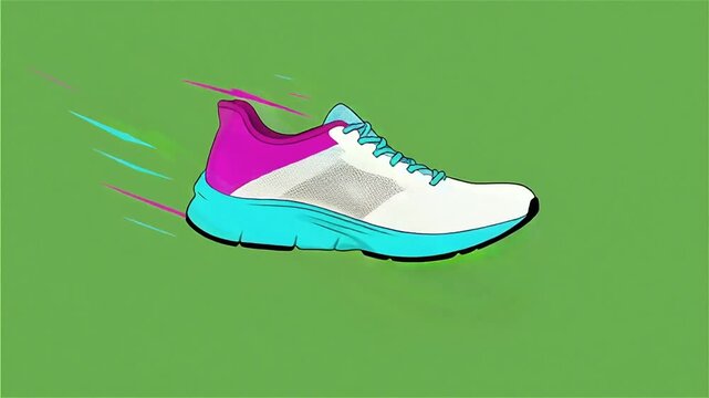 Running Shoe Stepping with Wind Trail Vector Animation on Chroma Key, 5 Seconds Video