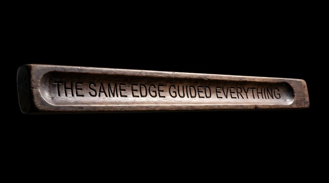 Engraved wooden bar with the text The Same Edge Guided Everything
