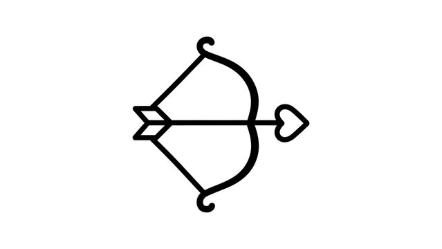 Cupid's bow and arrow with heart shaped tip outline vector graphic.