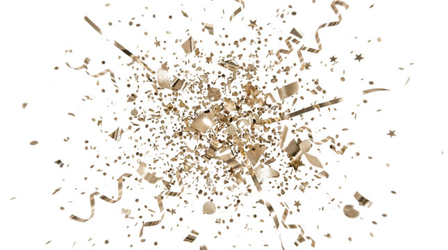 Golden confetti explosion isolated on transparent background