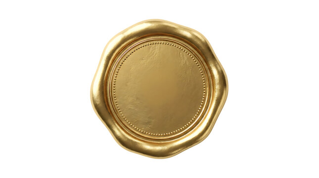 Golden wax seal isolated on transparent background