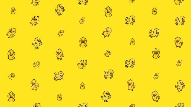 A vibrant yellow texture featuring repeating cute cartoon ducklings arranged harmoniously across the lively surface to create a playful pattern perfect for textile and children design projects