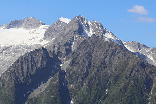 Cima di Salimmo mountain ridge and Punta di Valle Seria peaks, Adamello Alps, Lombardy, Italy