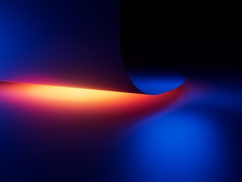 Minimal neon gradient wave with red and blue luminous glow on black. Sleek abstract background for digital branding, interfaces, and modern technology themes. 3D render illustration.